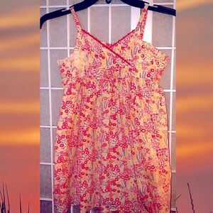 🥳25%off🎂 Janie&Jack pink floral bow sundress, crochet trim smocking trapeze 4T